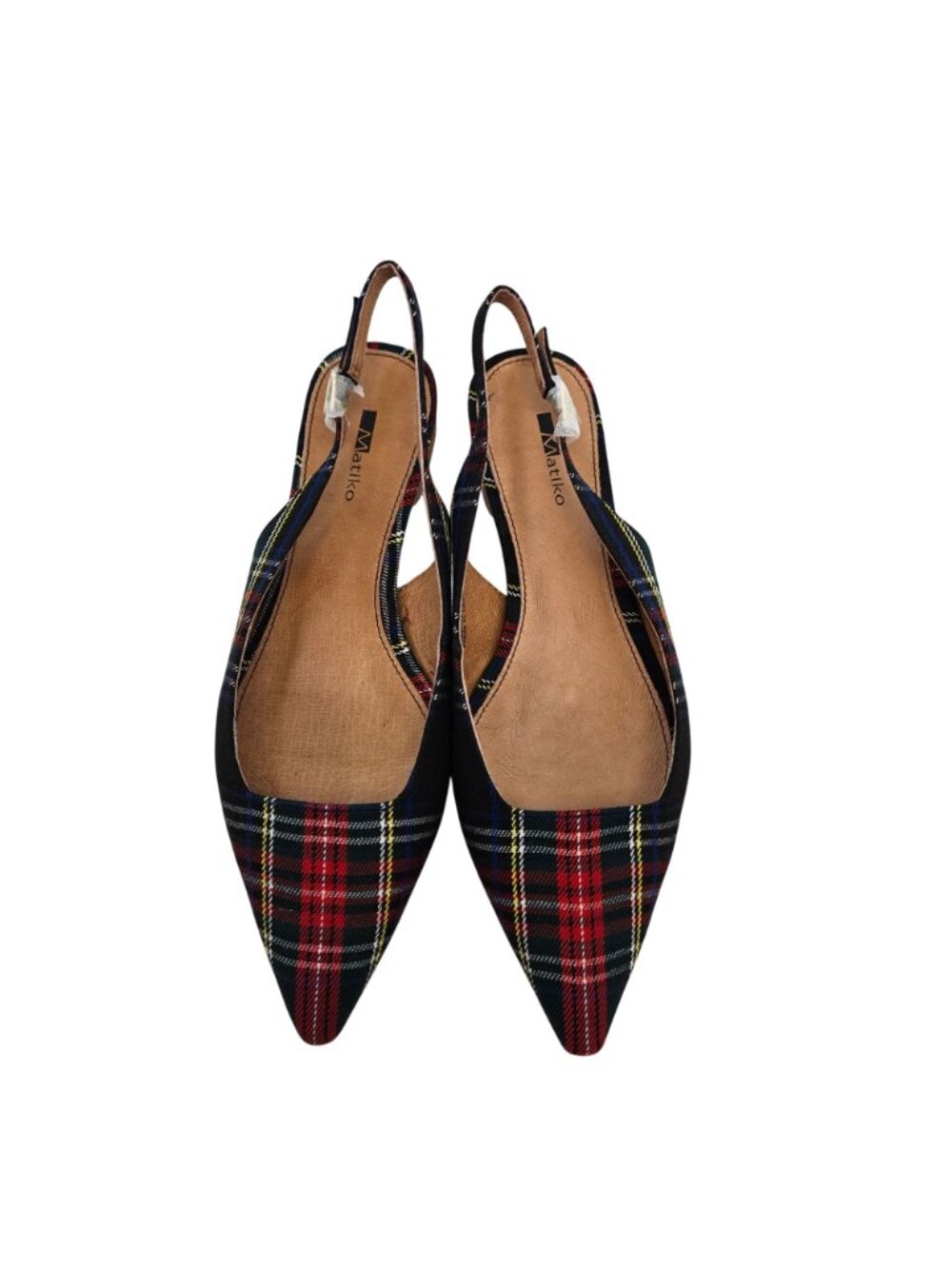 NWT/NIB Matiko Lori Pointy Toe Flats in Green Tartan Size 38/US 7.5 - Picture 2 of 8